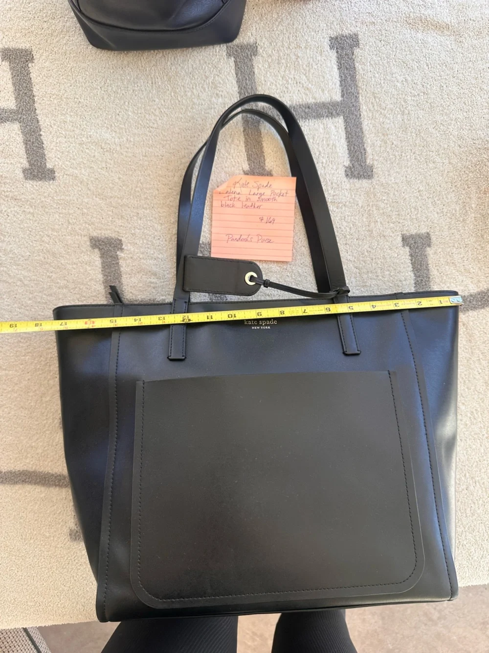 kate spade Black Leather Laptop Tote with Front Pocket